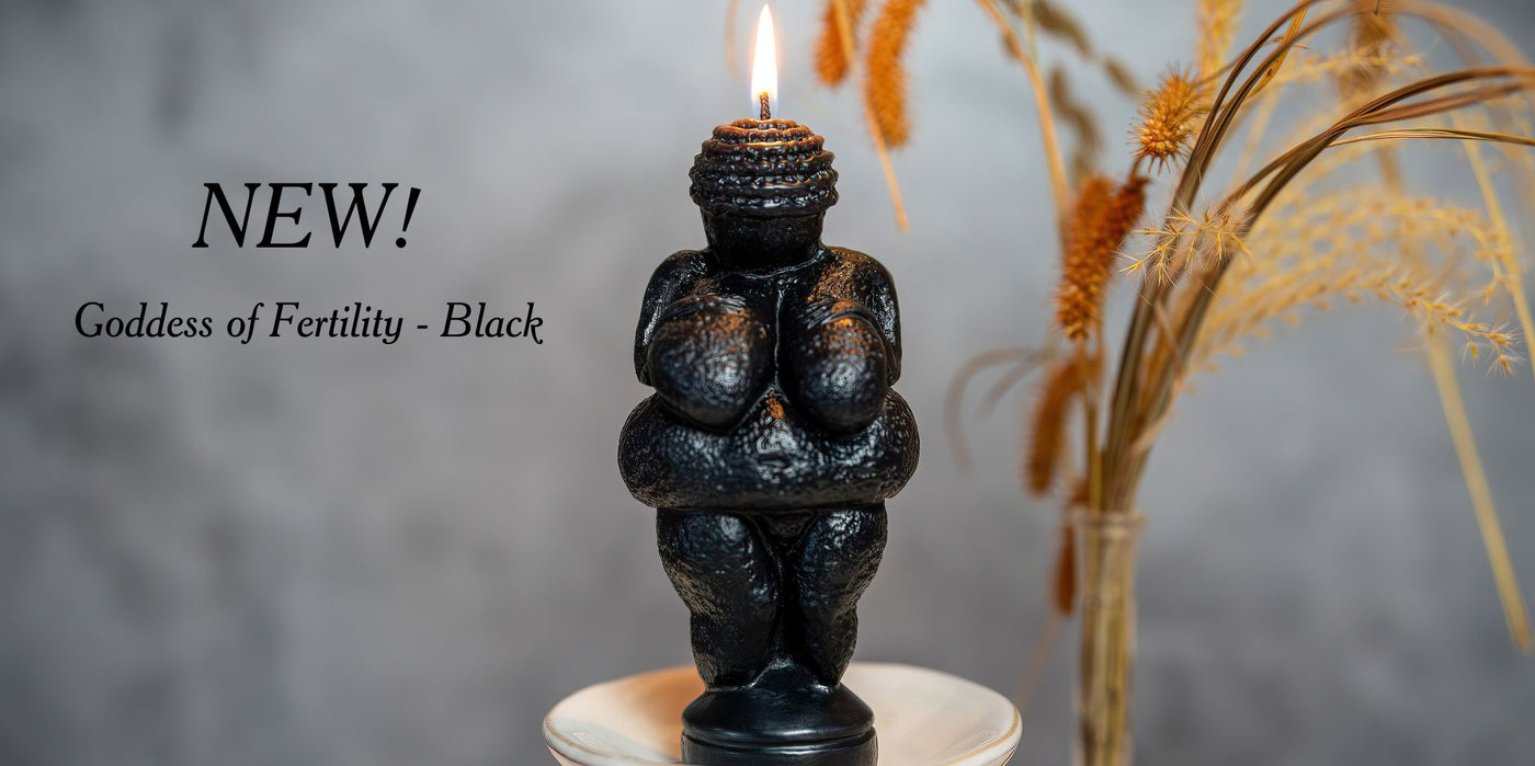 Beeswax Goddess of Fertility sculpted candle in black 