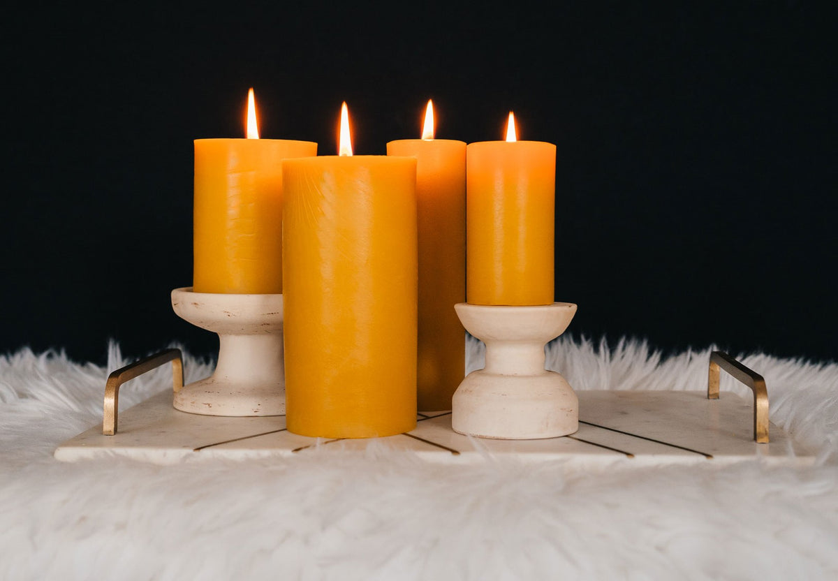 Beeswax smooth pillar candle group photo