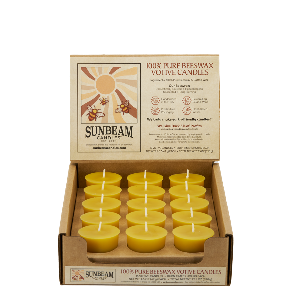6-Count Beeswax Votive Candles | Natural or Red | Sunbeam Candles