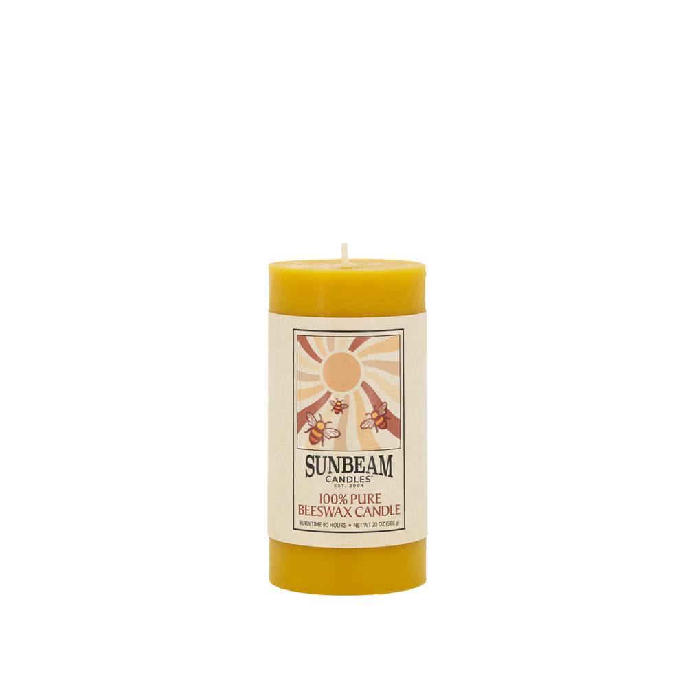 Sunbeam Candles Smooth Beeswax 3"x6" Pillar with a white background.