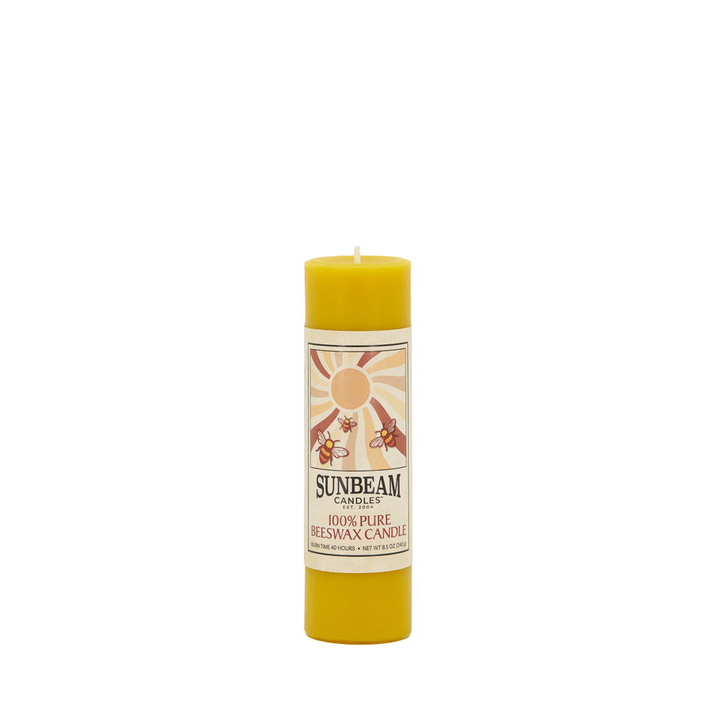 Sunbeam Candles Smooth Beeswax 2"x6.25" Pillar with a white background.