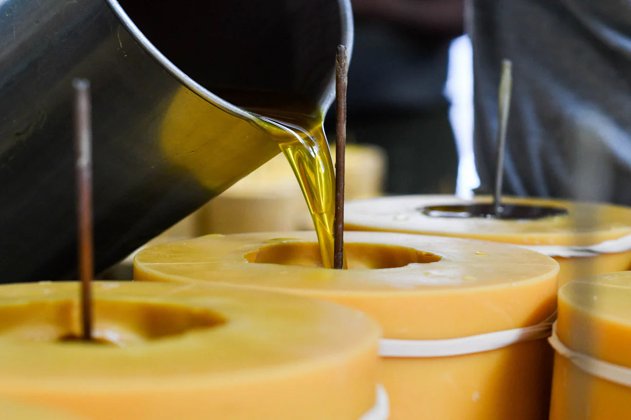 Beeswax hand-poured into candle molds