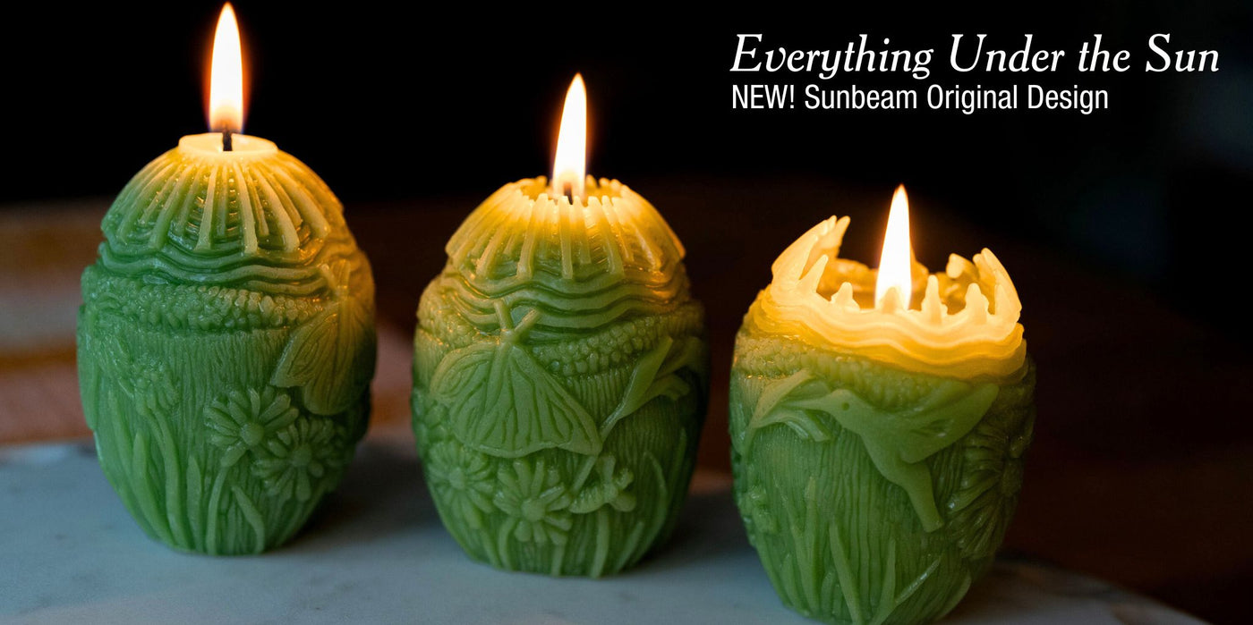 Carved Beeswax Egg Candle with Nature Theme