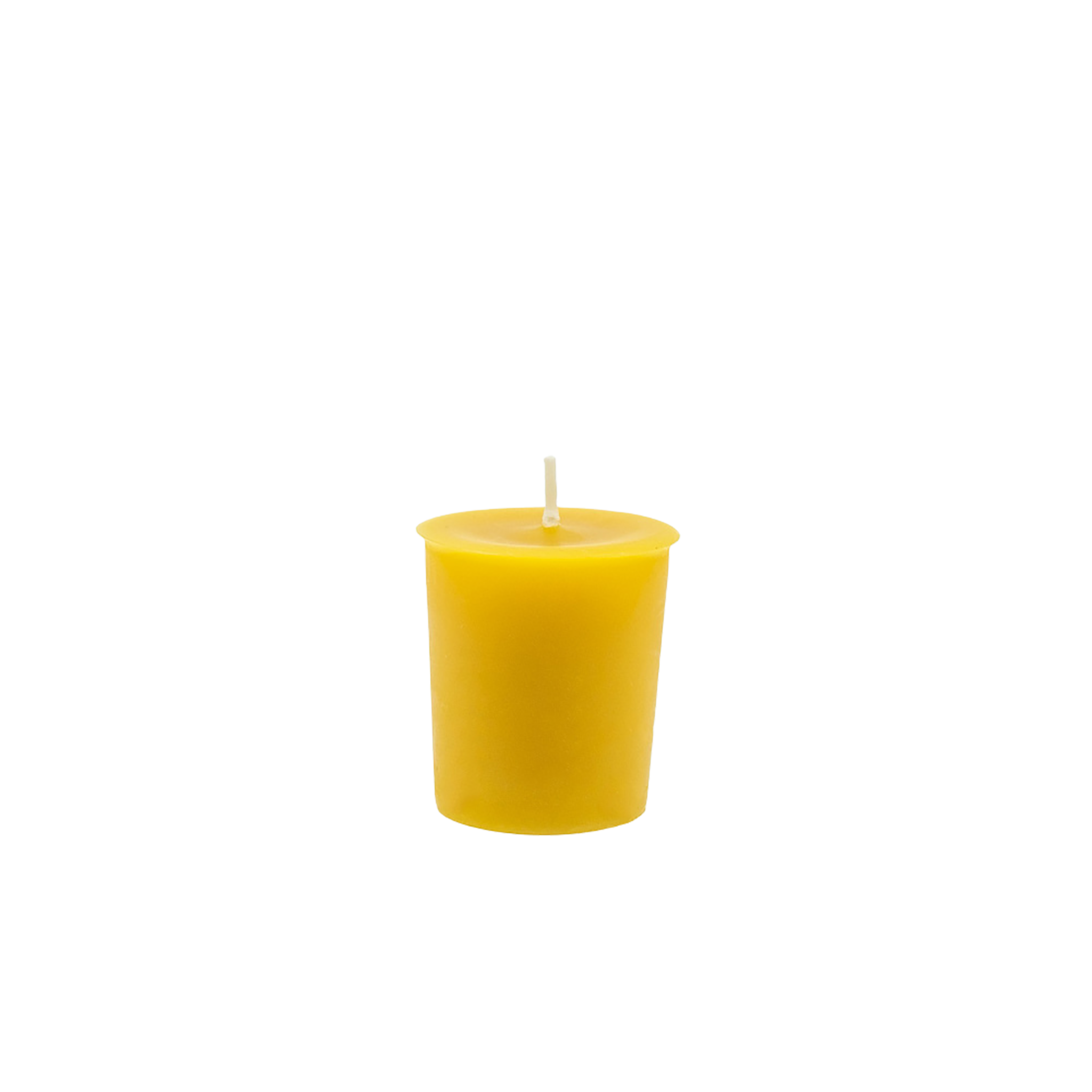 Sunbeam Candles natural beeswax votive candle with a white background