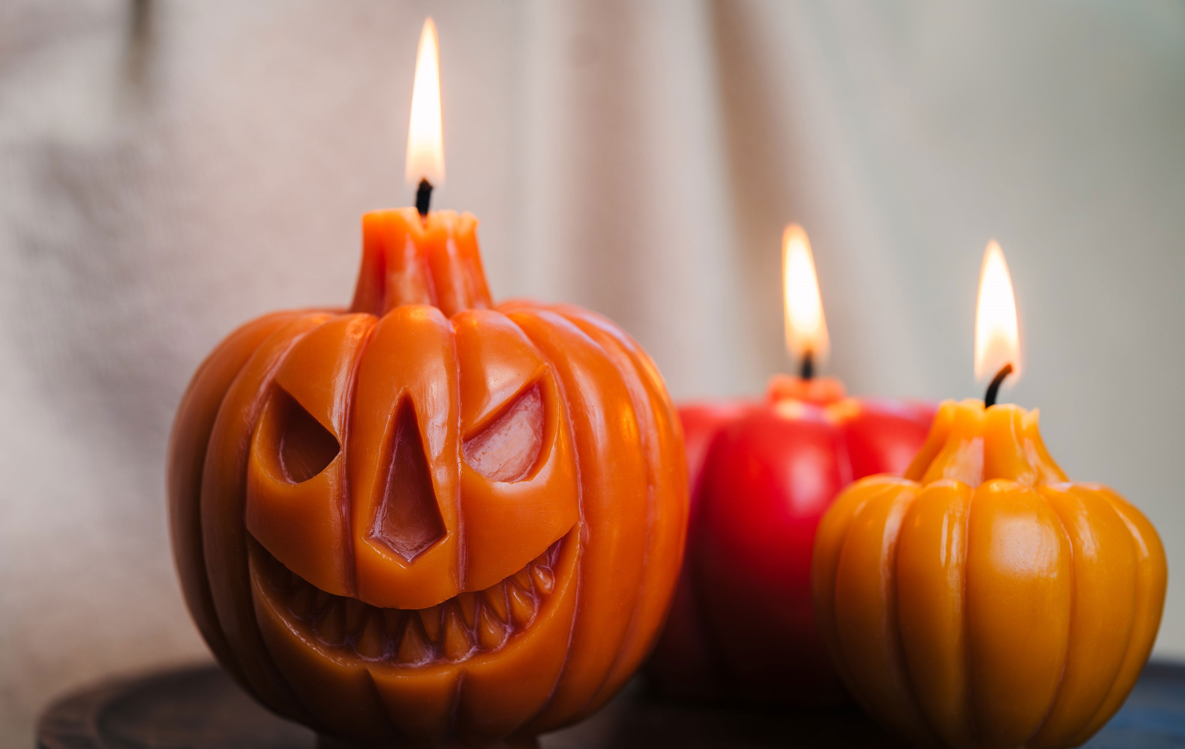 Orange Two Faced Jack O Lantern, Large Pumpkin & Small Pumpkin