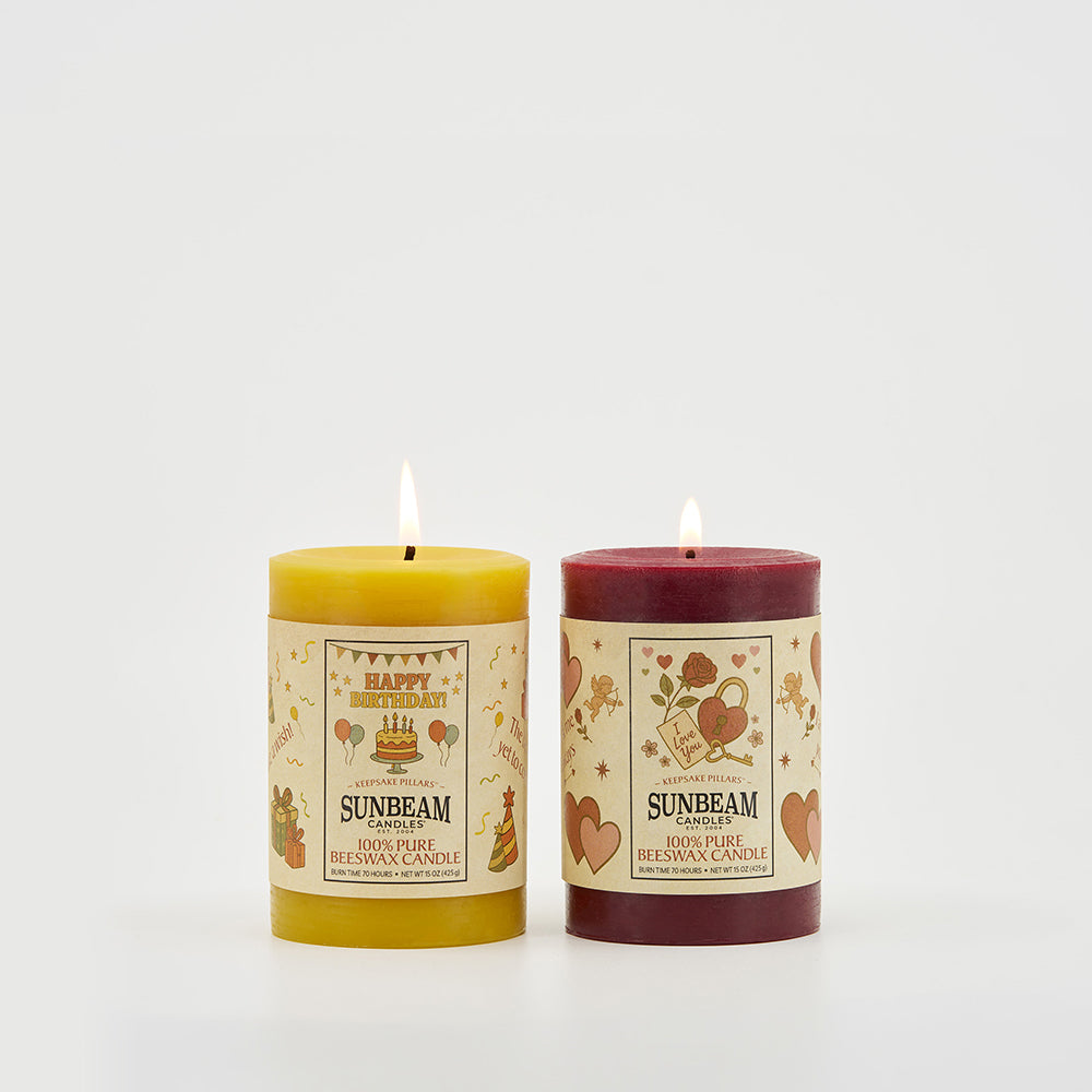 Beeswax Keepsake Pillars– Birthday & Love
